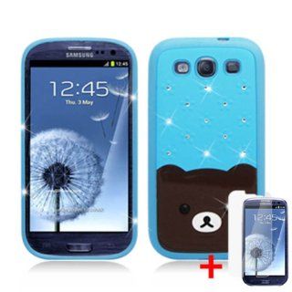 SAMSUNG GALAXY S3 BLUE BROWN TEDDY BEAR TPU RUBBER DIAMOND BLING SPOT COVER SOFT GEL CASE + FREE CAR CHARGER from [ACCESSORY ARENA]: Cell Phones & Accessories
