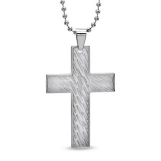 Mens Hammered Cross Pendant in Stainless Steel   Zales