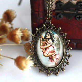 Gothic beautiful vintage retro angel girl wing design pendent necklace:
