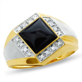 Mens Square Onyx Tilted Ring in 10K Two Tone Gold with Diamond