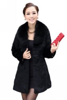 Queenshiny Long Women's 100% Real Rabbit Fur Coat Jacket with Fox Collar at  Womens Clothing store: Fur Outerwear Coats