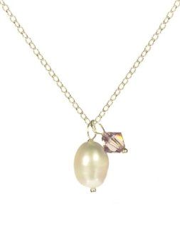 Sterling Silver Crystallized Swarovski Elements June Birthstone Alexandrite Color Bicone Drops and White Freshwater Cultured Pearl Necklace, 18": Pendant Necklaces: Jewelry
