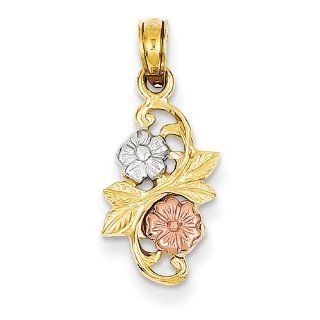 14k Yellow and Rose Gold Rhodium Flowers Pendant   Measures 20.8x9.9mm   JewelryWeb: Jewelry