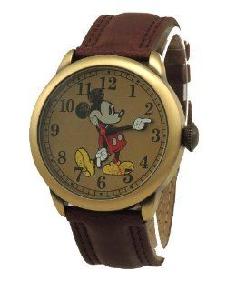 Men's MCK958 Disney "Vintage" Mickey Mouse Brown Leather Watch: Watches