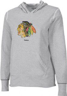 Chicago Blackhawks  Grey  Women's Distressed Giant Logo Long Sleeve Hooded Tee : Athletic T Shirts : Sports & Outdoors