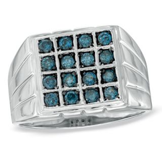 Mens 1/2 CT. T.W. Enhanced Blue Diamond Square Ring in Sterling
