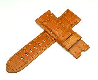 24mm Light Brown Genuine Leather Alligator Grain Watch Band Strap Custom Made for Deployment Buckle Fits Panerai PAM 44mm Case: Watches