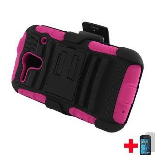 Kyocera Hydro Edge C5125SOLID BLACK HOT PINK HYBRID HARD PLASTIC CELL PHONE CASE KICKSTAND AND HOLSTER COMBO + SCREEN PROTECTOR, FROM [TRIPLE8ACCESSORIES] Cell Phones & Accessories