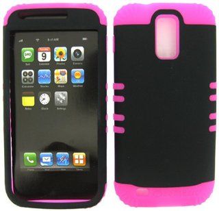 2 IN 1 Heavy Duty Hybrid Cover Case for Tmobile Hercules Samsung Galaxy S II T989   Pink Silicone / Rubberized Snap On, Black Hard Shell Protector Cover: Cell Phones & Accessories