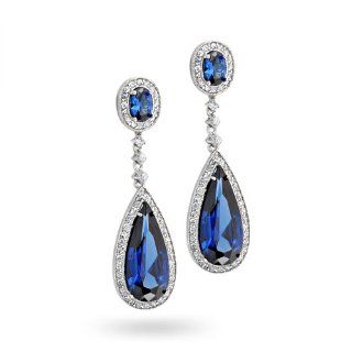 Pave CZ Diamond Blue Sapphire Teardrop Chandelier Earrings: Jewelry