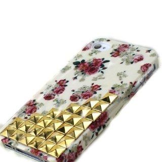 Fashion Flower Punk Style Nails Gold Rivets Studs Back Cover Case Skin For iPhone 4 4S: Cell Phones & Accessories