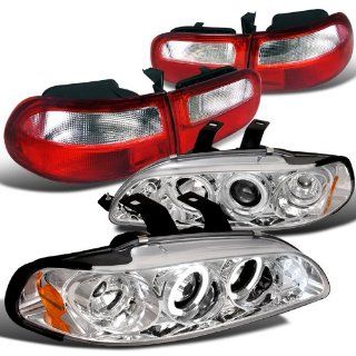 Honda Civic 3Dr Chrome Halo LED Projector Headlights+Red/Clear Tail Lights: Automotive