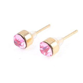 Lady Pink Sparkling Rhinestone Accent Ear Nail Pin Stud Earrings Pair: Jewelry