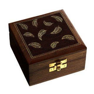 Wooden Jewelry Box for Women Leaf Decor Inlay 4x4x2.25 Inches: ShalinCraft: Jewelry