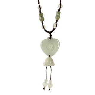 Heart Shaped Burma Green Jade Pendant Brown Adjustable Cord Necklace: Jewelry