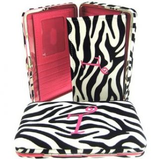 Hot Pink Initial " T " Zebra Print Soft Velvet Stripes Thick 1" Flat Wallet at  Womens Clothing store