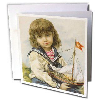 gc_104679_1 Dooni Designs Vintage Designs   Vintage Victorian Child Holding Toy Sailboat Antique Illustration   Greeting Cards 6 Greeting Cards with envelopes : Blank Greeting Cards : Office Products