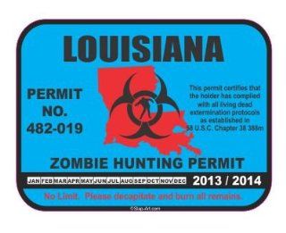 Louisiana Zombie Hunting Hunt Permit 2014/2015 funny vinyl decals bumper stickers Automotive