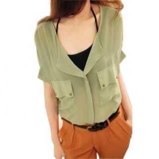 Korean New Womens Chiffon Summer Casual Career Shirt Blouse Top Green: Clothing
