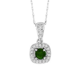 0mm Emerald and 1/10 CT. T.W. Diamond Frame Pendant in 14K White