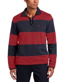 Nautica Men's One Fourth Rugby Stripe Fleece, Biking Red, Small: Clothing