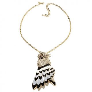 Rara Avis by Iris Apfel Black and White Crystal "Owl" Pin/Pendant with 19 1/2"