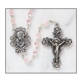 Womens Mother's Rosary. Material: Glass 7mm Oval Bead Size: 19 1?4" L, 2" Crucifix. Our Mother's Rosary Is the Perfect Devotional Gift for Any Mother or Expectant Mother. Each Is Durably Crafted of Pink, Imitation MOP (Mother of Pearl) Gl