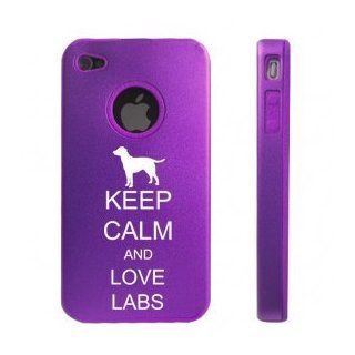 Apple iPhone 4 4S Purple D7083 Aluminum & Silicone Case Cover Keep Calm and Love Labs Labrador: Cell Phones & Accessories