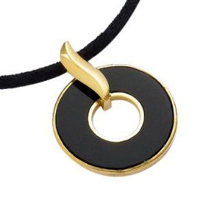 So Chic Jewels   18K Gold Plated Black Onyx Circular Pendant (Sold alone: cord necklace not included): Jewelry