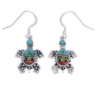 Multicolor Native American Village Design Turtle Earrings EX32307 SilverTribe Jewelry