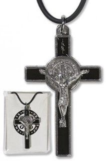 Men or Womens St. Benedict Crucifix Pendant with Prayer Card. Material: Zinc Alloy/enamel Size: 2" Crucifix, 18" Adjustable Rubber Cord. Lay Catholics Are Not Permitted to Perform Exorcisms but They Can Use the Saint Benedict Medal, Holy Water, t
