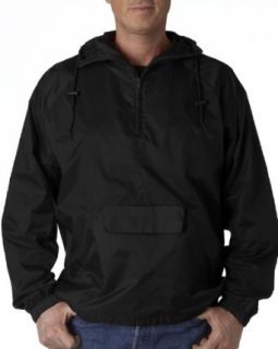 UltraClub Men's 1/4 Zip Hooded Pullover Pack Away Jacket   Black   Large at  Mens Clothing store Raincoats