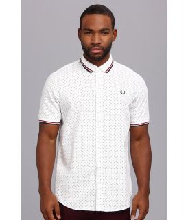 Fred Perry Knitted Collar Polka Dot S/S Shirt Mens Short Sleeve Pullover (White)