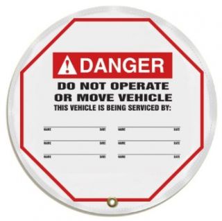 Accuform Signs KDD718 Vinyl Steering Wheel Message Cover, Legend "Danger, DO NOT OPERATE OR MOVE VEHICLE THIS VEHICLE IS BEING SERVICED BY:", 16" Diameter, Black/Red on White: Industrial Warning Signs: Industrial & Scientific