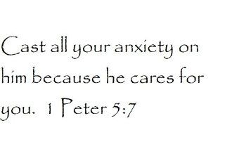 Cast all your anxiety on him because he cares for you. 1 Peter 5:7   Wall and home scripture, lettering, quotes, images, stickers, decals, art, and more!   Wall Decor Stickers  