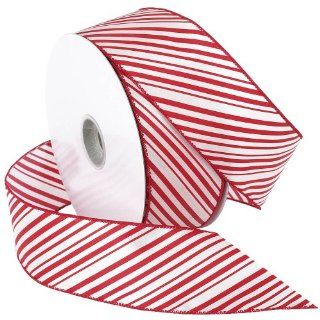 Morex Ribbon 2 1/2 Inch Wide by 50 Yard Spool Peppermint Stripe Wired Ribbon, Red/White