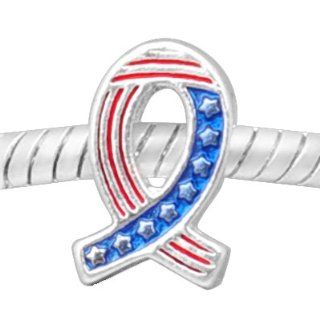 American Flag (Stars & Stripes) Support Our Troops Ribbon Euro Style Compatible Charm: Jewelry