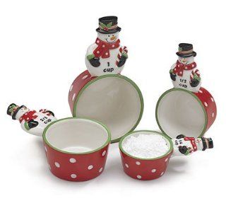 Set of 4 Jolly Snowman Measuring Cups Christmas Believe: Kitchen & Dining
