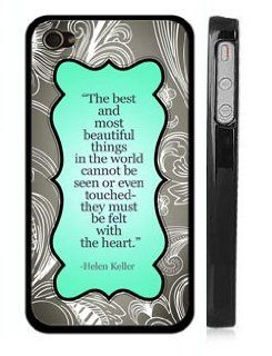 "The best and most beautiful things in the world cannot be seen or even touched   they must be felt with the heart" Helen Keller Quote Mint iPhone 4 4s Case   Black Snap on iPhone Cover with Quote: Cell Phones & Accessories