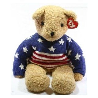 Rare Curly Large 24 Inch Teddy Bear   Ty Classic Plush Collection With Patriotic Sweater   Stars & Stripes: Toys & Games