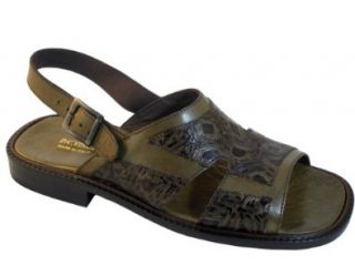 Men's Davinci Italian Leather Open Toe with back Strap, Sandal 1984 Two Tone Olive Green Size 42 Shoes