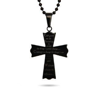 Stainless Steel Serenity Prayer Cross Black Plate Pendant Serenity Cross Necklace: Jewelry