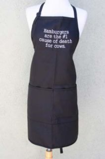 Black "Hamburgers Are the #1 Cause of Death in Cows" Embroidered Apron: Clothing