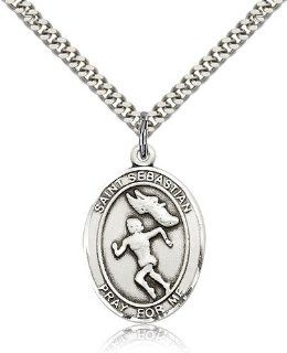 Large Detailed Men's Gold Filled Saint St. Sebastian / Track & Field Medal Pendant 1 x 3/4 Inches Athletes/Soldiers 7610  Comes with a SG Heavy Curb Chain Neckace And a Black velvet Box: Necklaces: Jewelry