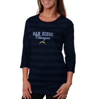 San Diego Chargers Womens Nostalgia Three Quarter Length Sleeve T Shirt   Navy Blue