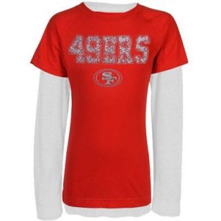 San Francisco 49ers Youth Girls Faux Layered Team Name Raglan Long Sleeve T Shirt   Scarlet/White