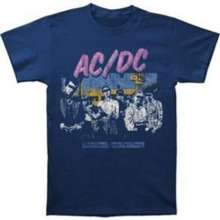 AC/DC 'Dirty Deeds Done Dirt Cheap' Distressed Blue T Shirt (Small): Fashion T Shirts: Clothing