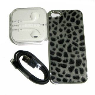 Ayangyang Gray Color Leopard Grain Case for Iphone 5 + 1m Black Date Cabe Charger Cable for Iphone 5 + White Ear Phone for Iphone 5 Cell Phones & Accessories