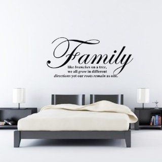 FAMILY LIKE BRANCHES ON A TREE WE ALL GROW IN DIFFERENT DIRECTIONS YET OUR ROOTS REMAIN AS ONE Wall Decal Sticker Black   Size 16.3" H x 24.5" W   Wall Decor Stickers