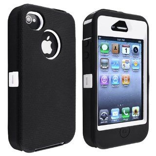 eForCity Hybrid Case compatible with Apple Iphone 4/ 4S, White Hard/ Black Skin (black+white): Cell Phones & Accessories